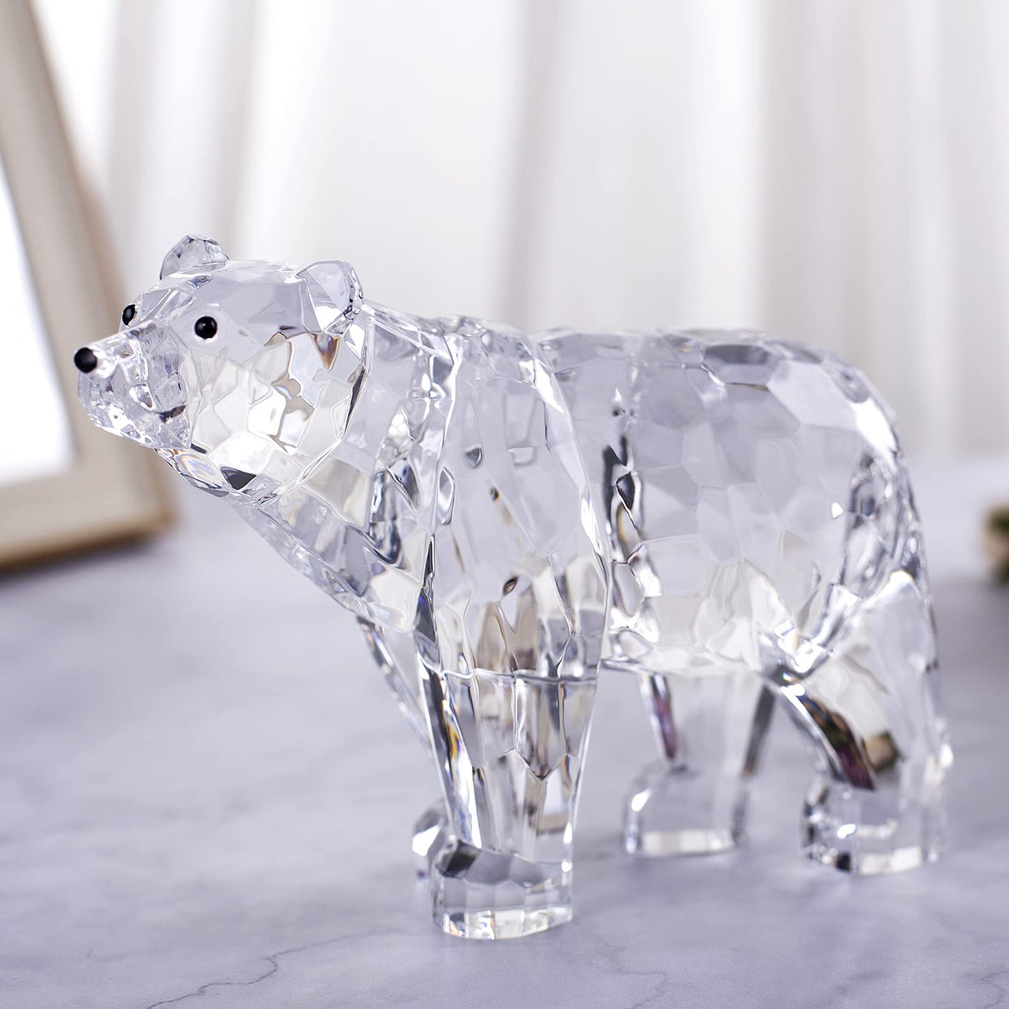 DANRECIN Acrylic Bear Figurine Cute Animal Home Decor Not Crystal Decorations for Bookshelf Dinner Table and Desk (A)