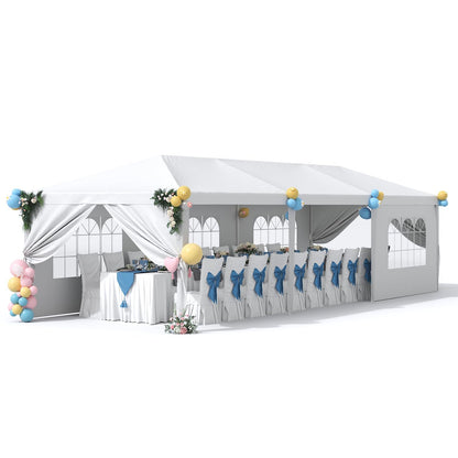 Greesum 10x30 Outdoor Canopy with with 6 Side Removable Walls, Upgrade Patio Camping Heavy Duty Gazebo Shelter for Party Wedding BBQ Events, Waterproof Tent, White