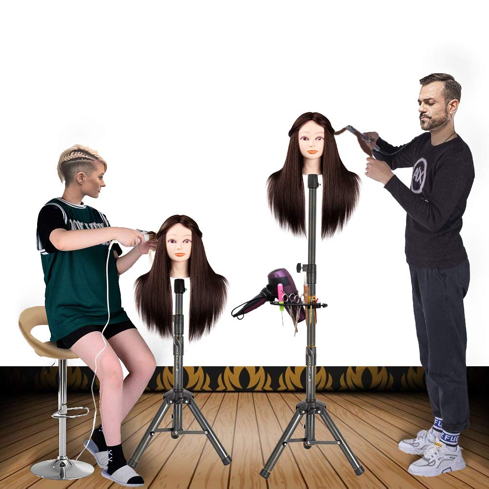 55 Inch Wig Stand Adjustable Mannequin Head Tripod for Hairdressing Training - Stainless Steel Wig Head Stand with Tray