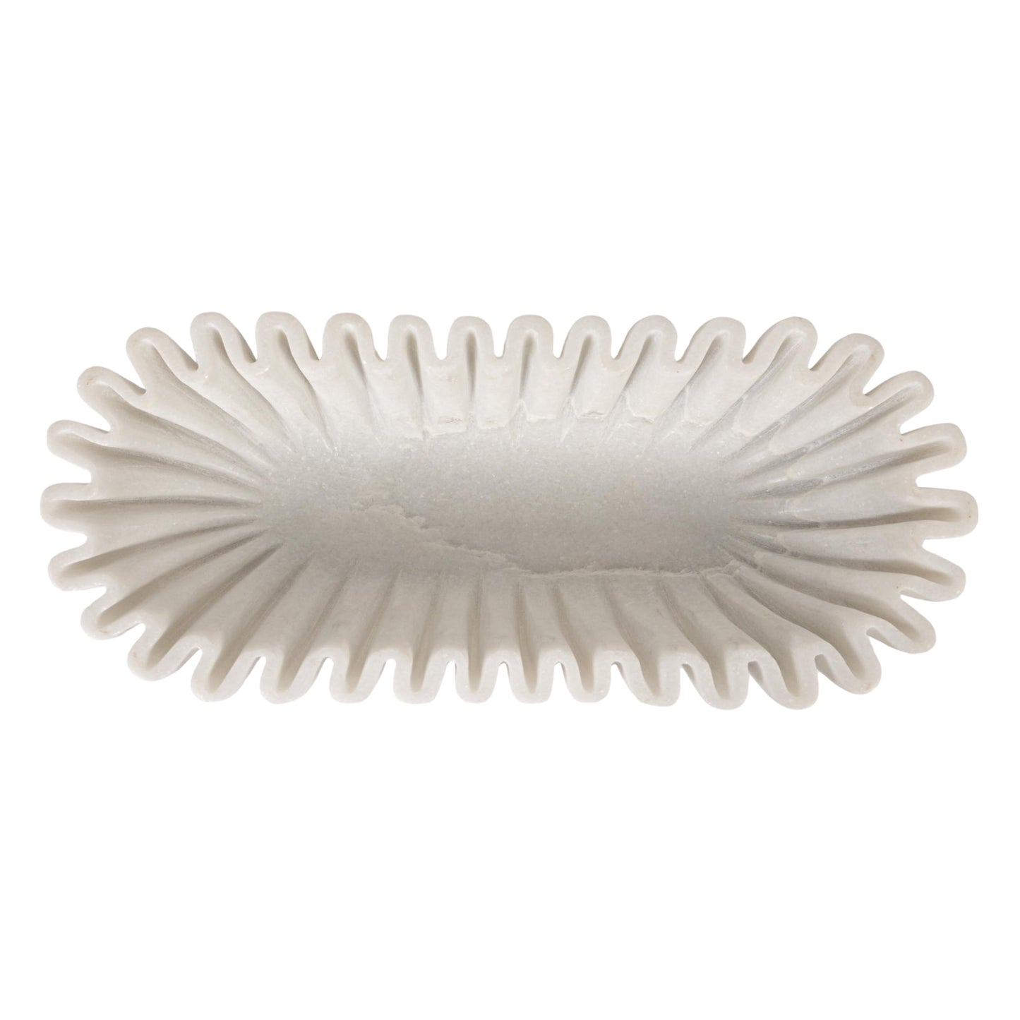 Creative Co-Op Marble Oval Ruffle Bowl, White