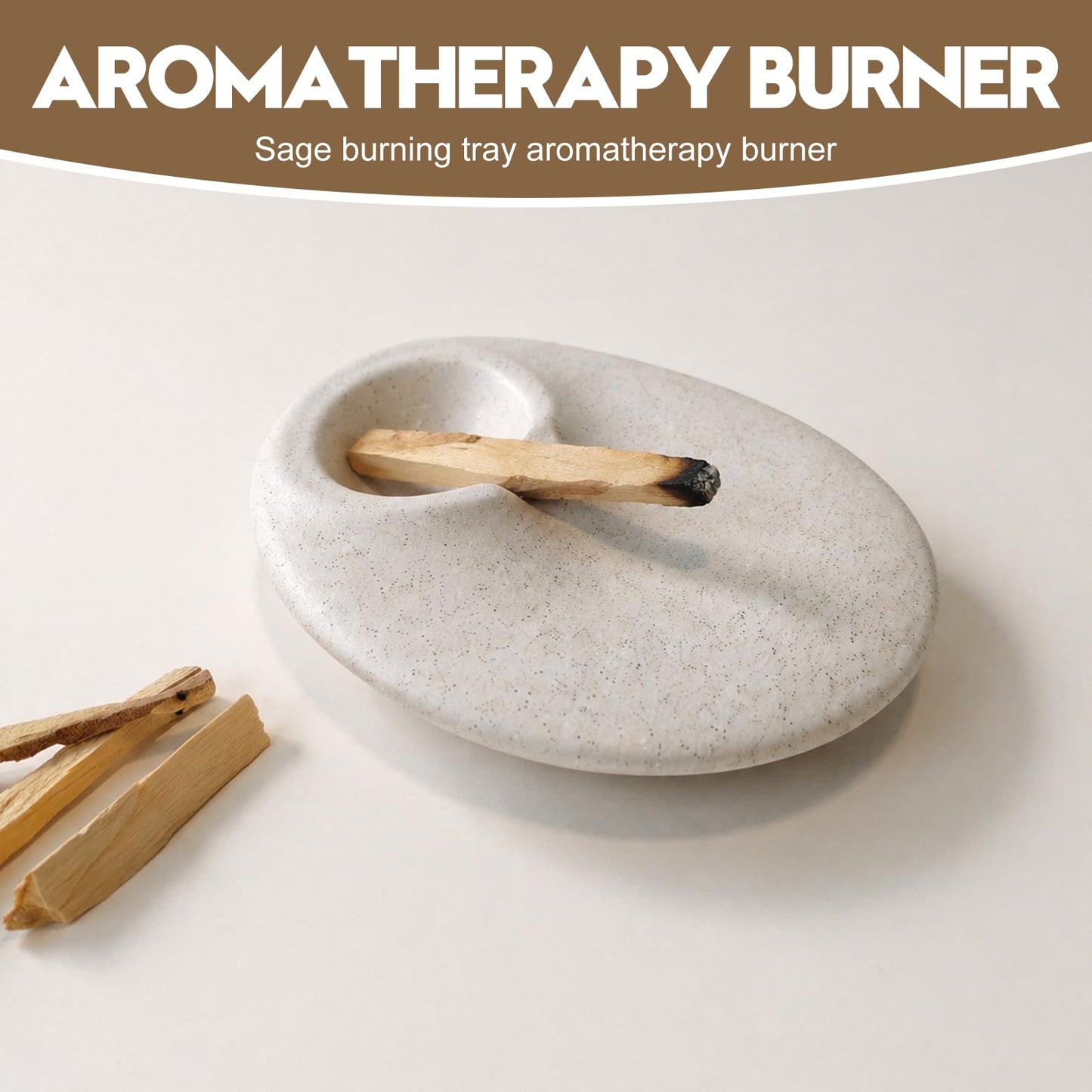 Ceramic Incense Holder, Beige Speckled Ash Catcher Tray, Anti-Slip Base, 5.32 x 4.53 in
