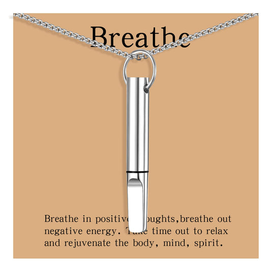 hooppoo Quit Smoking Necklace, Anxiety Relief Breathing Inhaler with Essential Oil Pad - Aromatherapy Diffuser Pendant for Smokers, Stainless Steel Necklace for Women & Men (Silver)