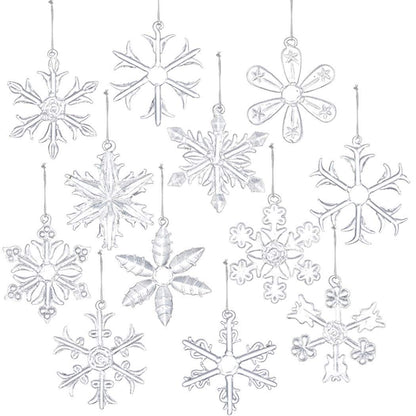 Style Glass Clear Glass Snowflake Ornament Winter Christmas Tree Hanging Decorations (12 Pieces).