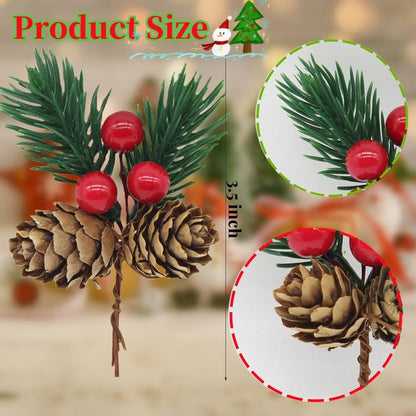 YGbridge Christmas Floral Picks, 50Pcs Pine Cone Holly Berry Stems for Crafts, Artificial Christmas Picks and Sprays, Red Berry Branches Greenery for Christmas Home Decor, Garland, Wreath (50)