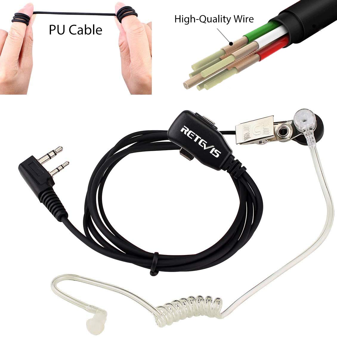 Retevis Walkie Talkie Earpiece, 2 Pin Security Headset, Surveillance Earpiece Compatible for Retevis RT24 RT27 eSynic UV-5R Baofeng 888S BF-88E Kenwood Two Way Radio (1pcs)