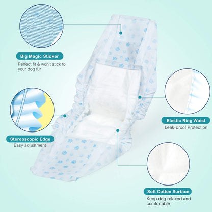 Flying Paws Male Dog Nappies, M-22 Disposable Dog Wraps for Puppy Incontinence Super Absorbent Male Wraps, Soft Cotton, Stereoscopic Edge Fit for Potty Training, Travel