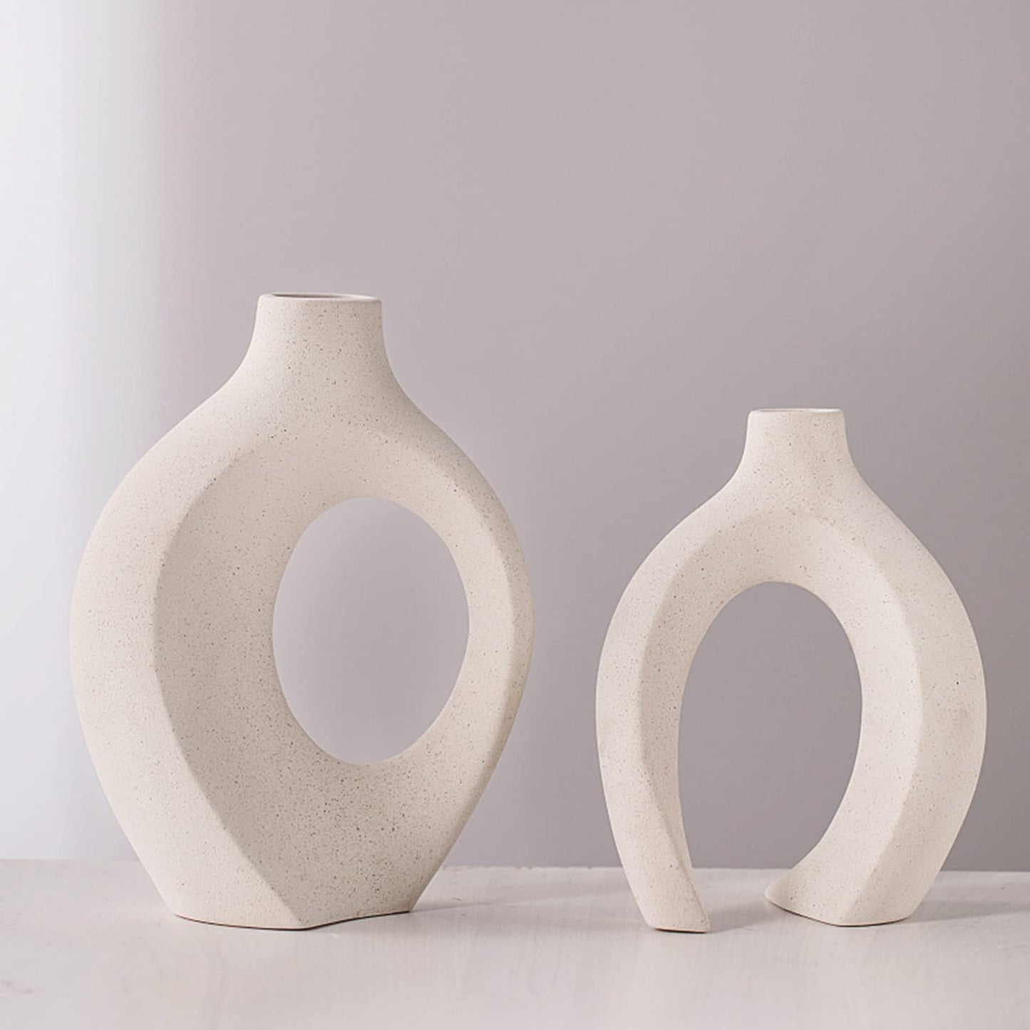 Levvohd Hollow Ceramic Vase Set of 2, Modern Nordic Minimalist Book Style Boho Aesthetic Vases for Home Decor Living Room Shelf Entryway Coffee Centerpiece Table Decorative (Cream White)
