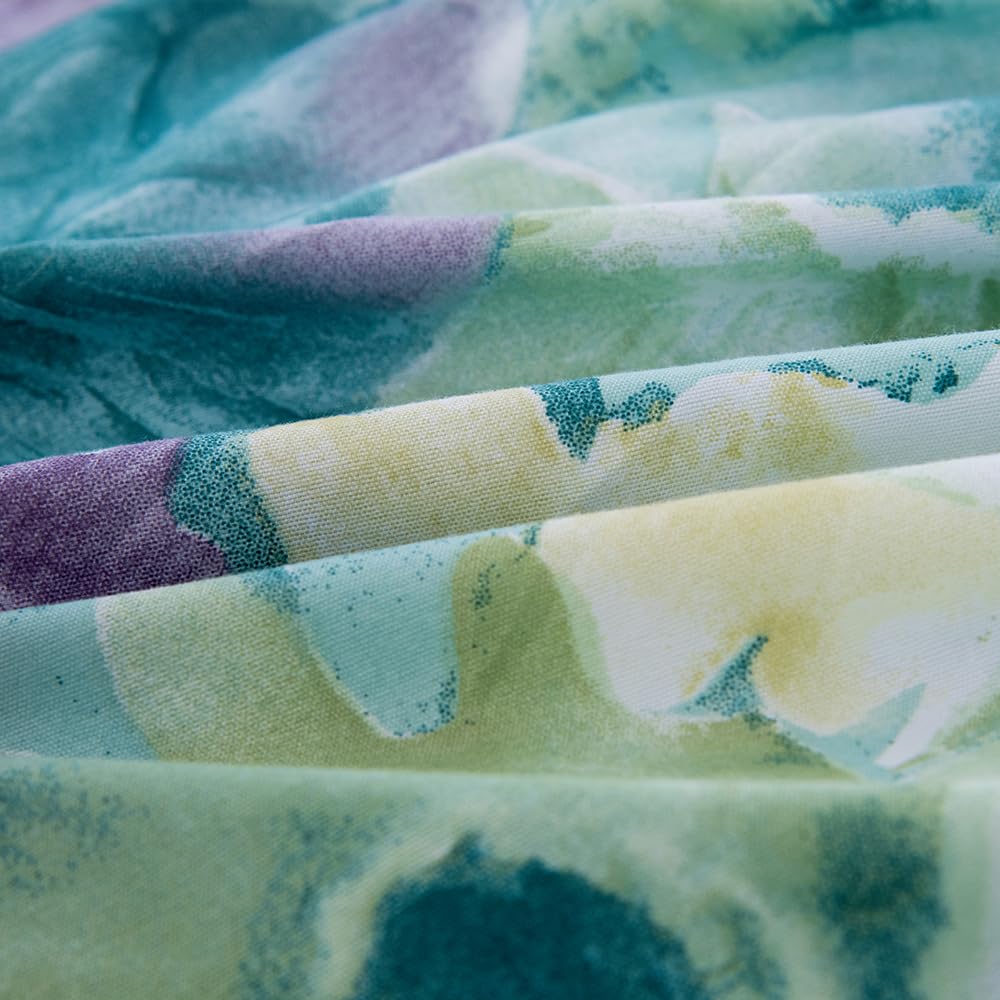 NATURETY Bedding Fitted Sheet with Deep Pocket,Oil Painting Style Fabric Bed Sheets (Green Floral,Queen)