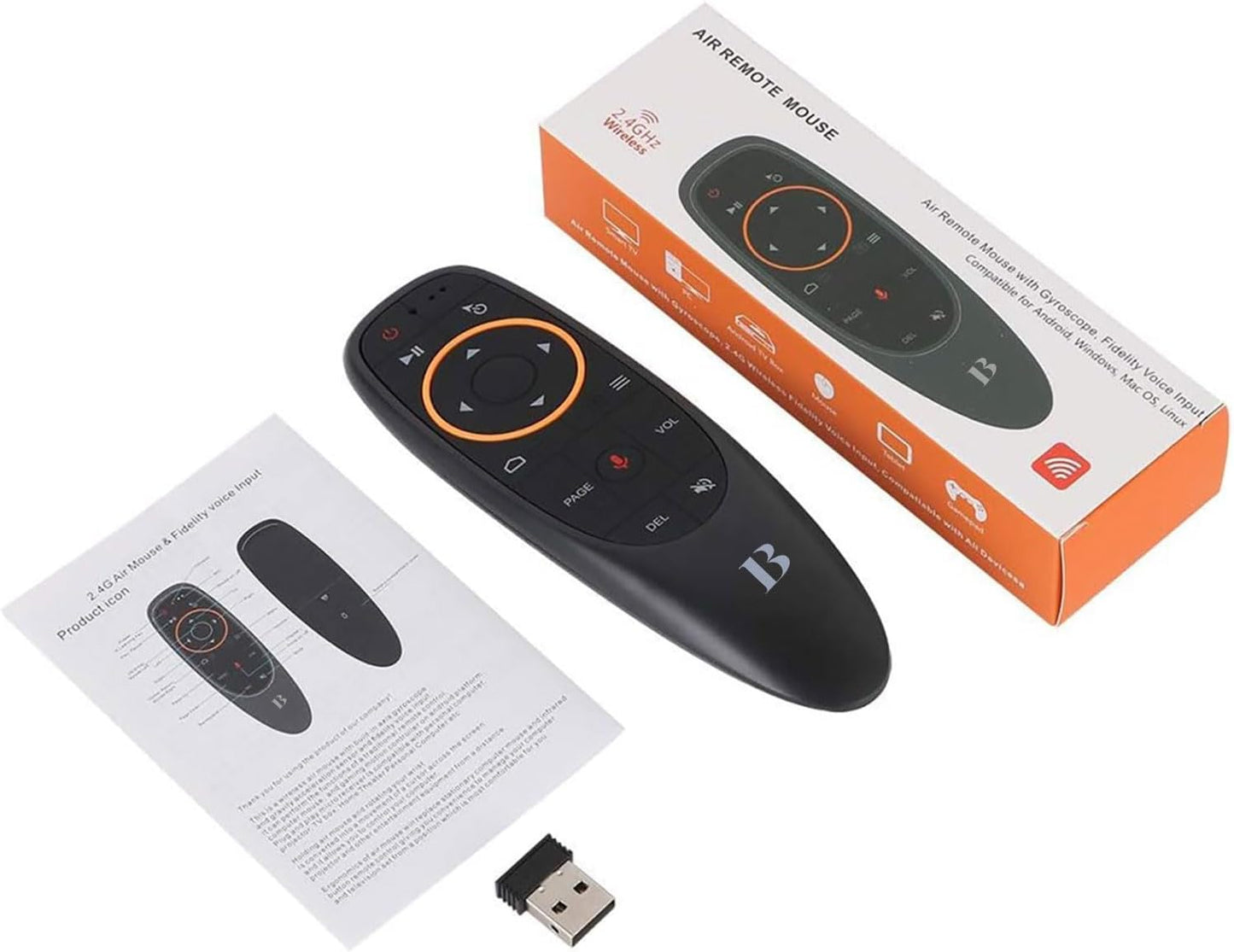 BL Air Mouse Remote Control, Voice Remote 2.4G RF Wireless Remote Control with 6-Axis Gyroscope IR Learning, USB Air Mouse Remote for PC Smart TV Android TV Box HTPC Laptop Projector Android Windows