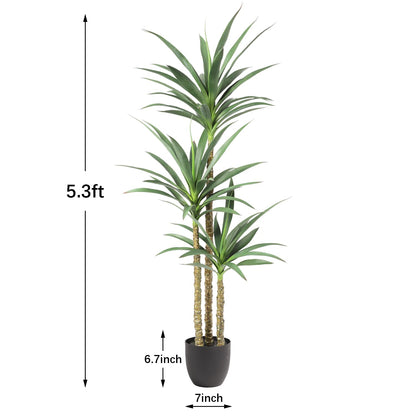 Waoops Artificial Tree 5.3Ft Faux Agave Plant with 3 Heads in Plastic Pot Fake Tree for Home Decor Indoor or Outdoor Office Decoration Housewarming Gift