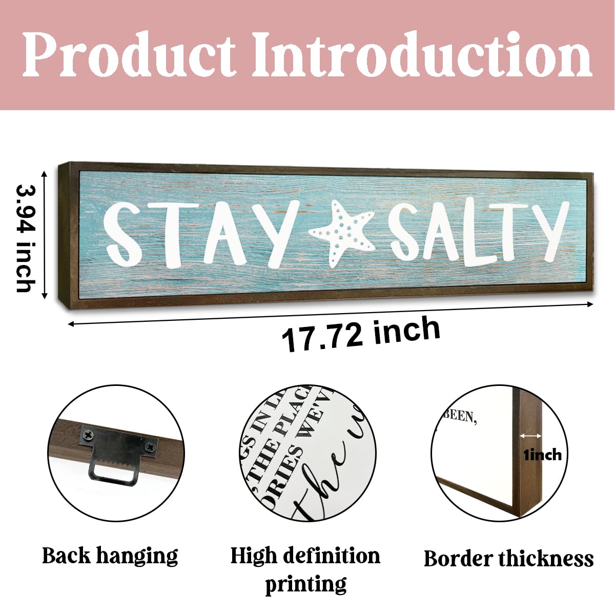 Beach Decoration, Funny Summer Decor Sign, Wall Decors Art, Ocean Coastal Home Decor for Living Room, Bathroom, Beach House Decoration, Framed Wooden Box Sign, Stay Salty Signs 17.8x4x1.2 inches 25