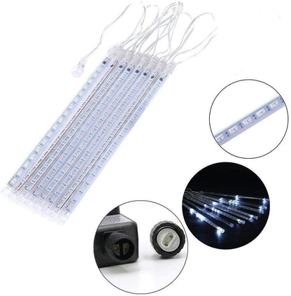 Weepong Christmas Lights Outdoor UL Certified Meteor Shower Lights 12 Inch 8 Tubes 192 LED Falling Rain Drop Icicle Snow Cascading Light for Xmas Tree Wedding Party Garden Decoration, White