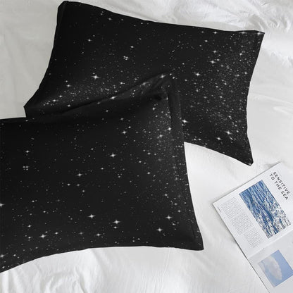 Pamnest Twin Size Bed Sheet Sets, Space Starry Deep Soft Microfiber 3 Pcs Bedding Sets for Kids and Adults Bedroom Bed Decor, Black Star Sky Flat, Fitted Sheet and Pillowcases