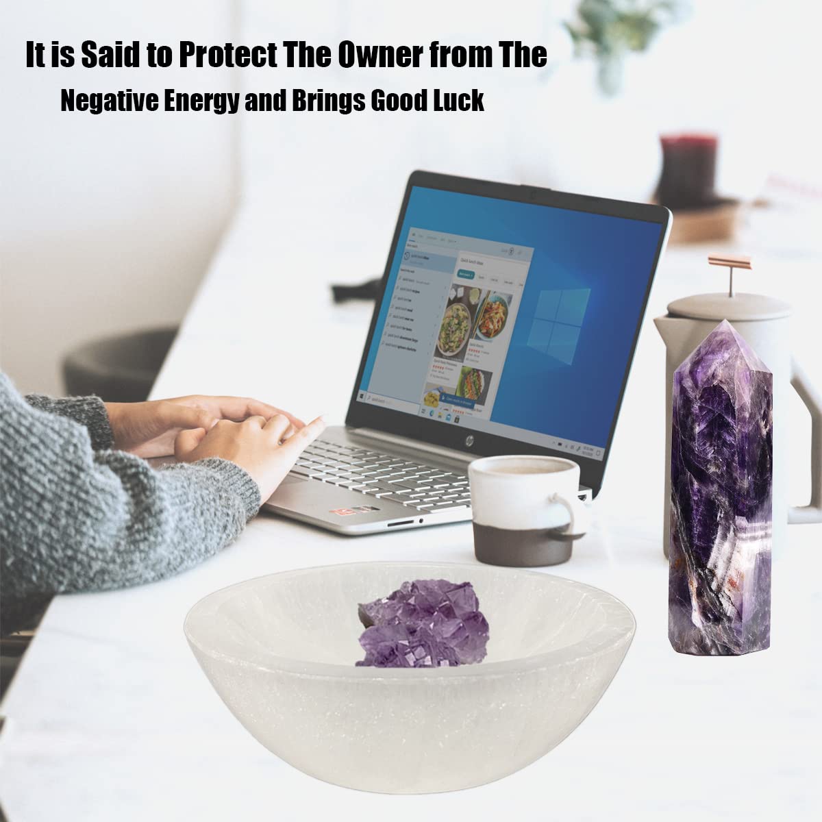 MOGEMT Large Selenite Bowl Hand-Carved Round Selenite Crystals Bowl for Cleansing, Charging, Smudging, Healing, Decoration or Gift 5.3-5.7 Inch