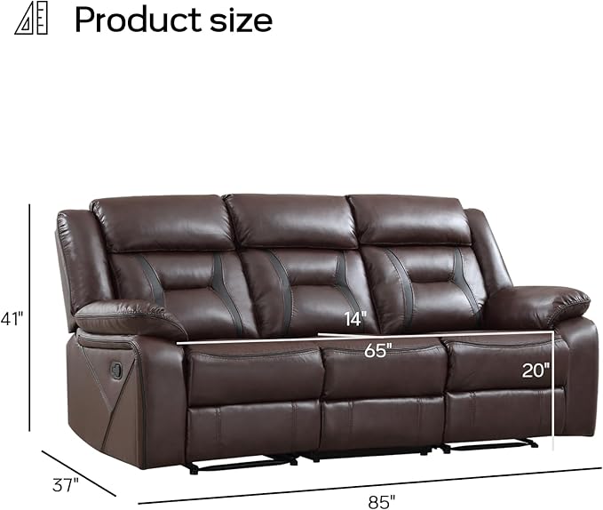 EBELLO Faux Leather Manual Reclining Sofa, 3 Seat Recliner Sofa Chair, Couch