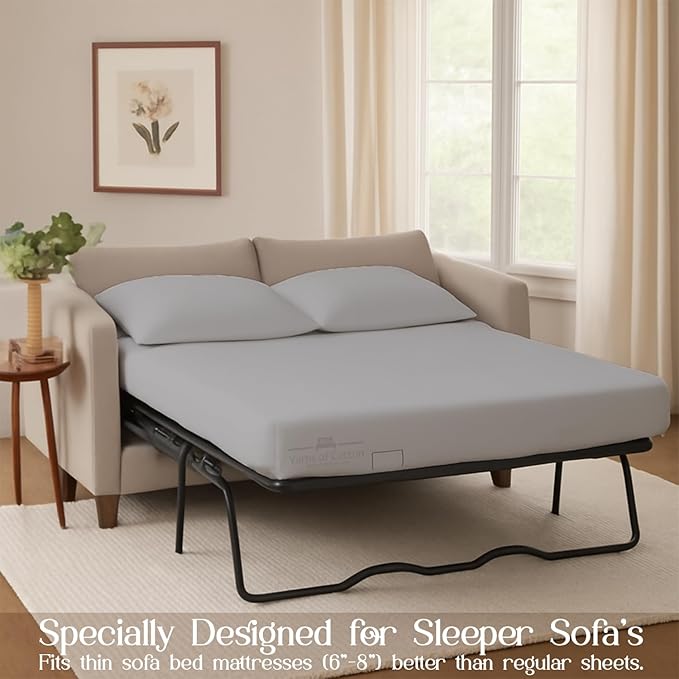 Sleeper Sofa Bed Sheet, 100% Cotton 400 Thread Count, 4 Piece Set, Deep Pocket