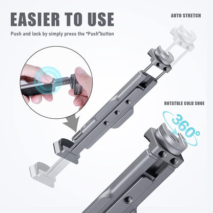 Full Metal Tablet Tripod Mount 7.9 -12.9 Inch Tablet Holder Horizontally & Vertically Position with 1 Rotatable Cold Shoe, 2 Arca Swiss Plate for iPad Video Camera Vlog Shooting Live Streaming