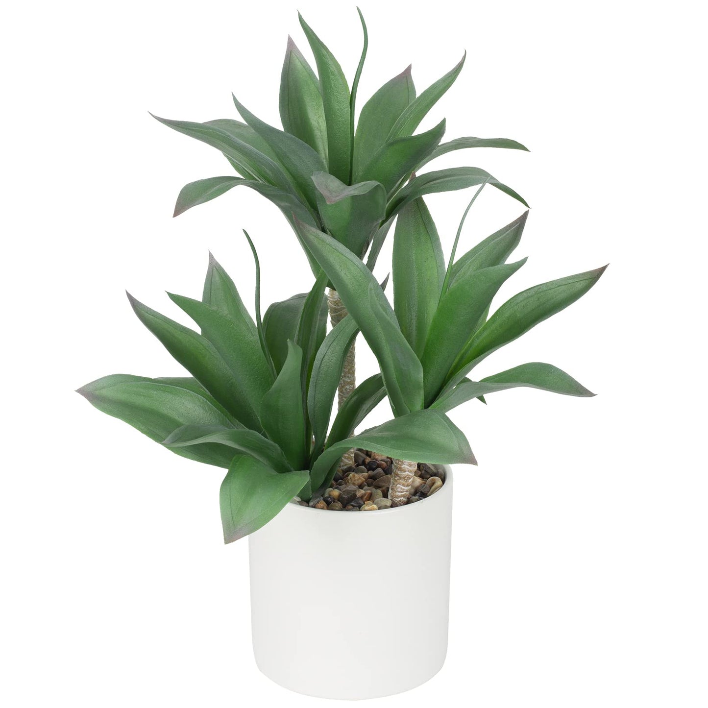 Hollyone Large Artificial Agave Plants Fake Three-Head Agave Succulent Plant Potted 15" Faux Plant in White Pot Succulents Aloe Plant Indoor for Desk Modern Home Decor