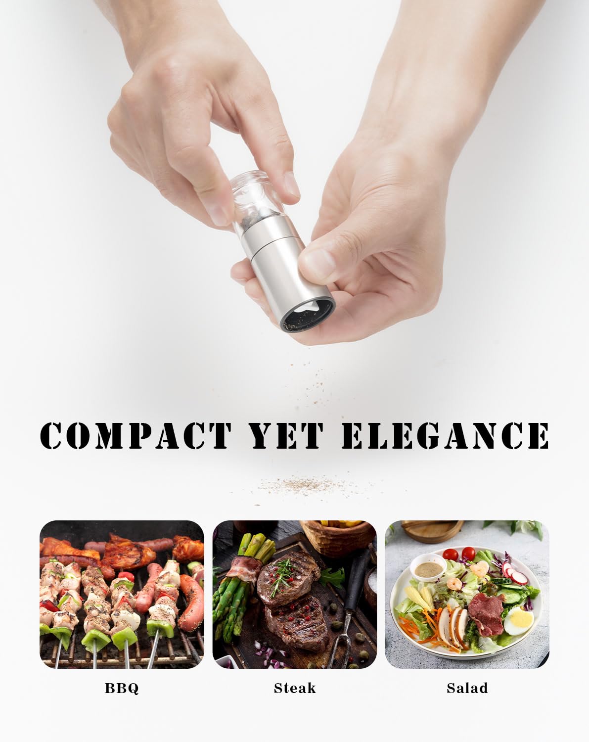 Mini Salt and Pepper Grinder Set, Adjustable Coarseness Coarse & Fine Salt Shakers Mills, Small Travel Portable Spice Tools [Without Spice Content]