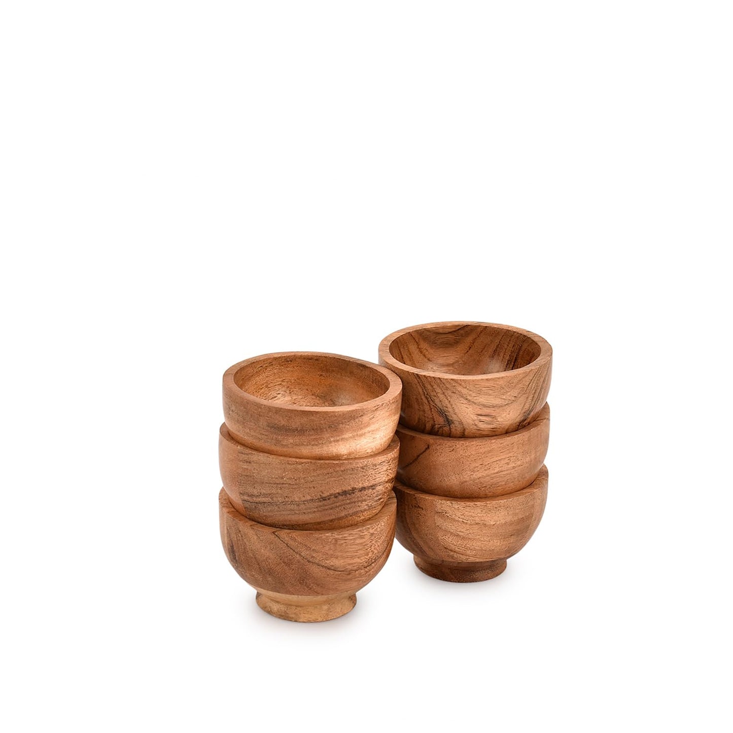 Kimona Snack Bowl Acacia Wood for serving dip sauce snack rice salt & Condiments | Charcuterie board accessories (3" X 3" X 2") (Set of 6)