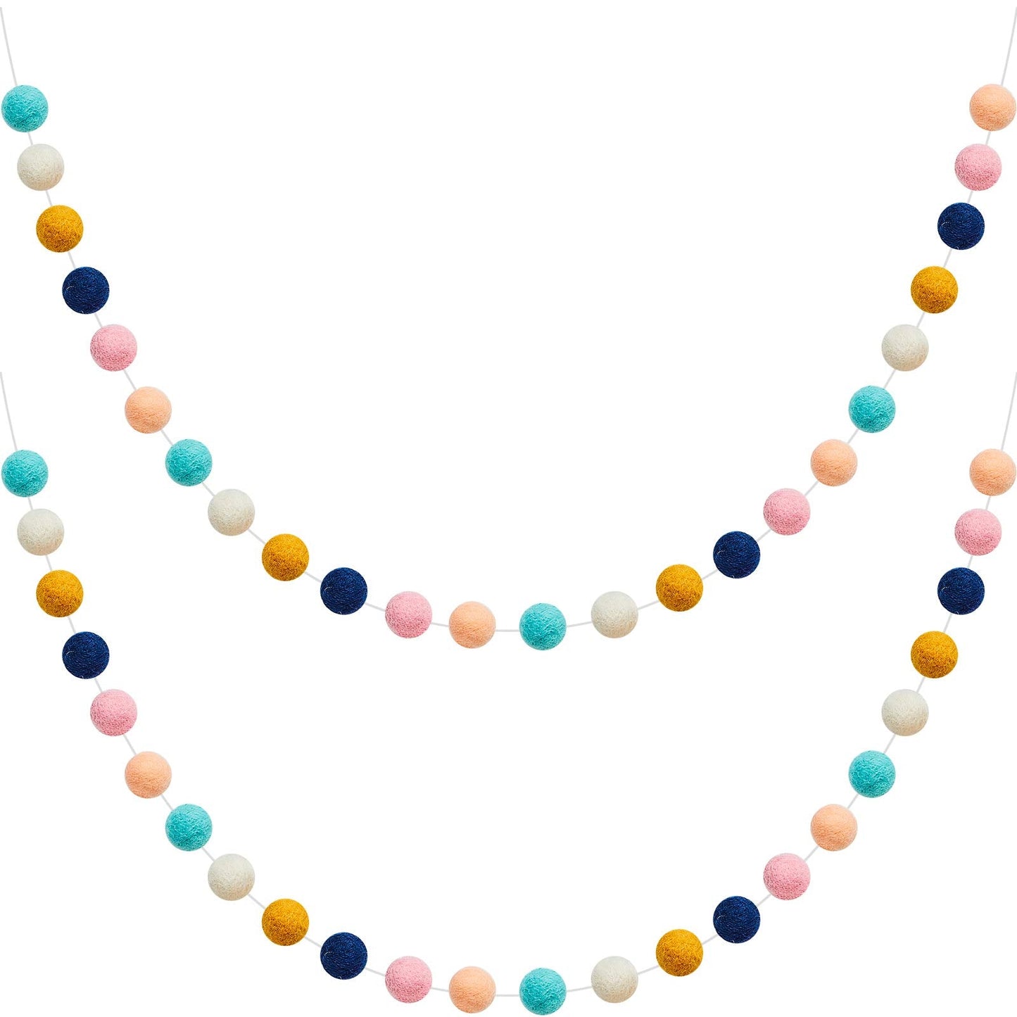 WILLBOND 2 Pieces Wool Felt Rainbow Ball Garland Colorful Pom Pom 6.5 ft Long 24 Ball Garland for Easter Mardi Gras Classroom Halloween Thanksgiving Xmas (Classic Colors)