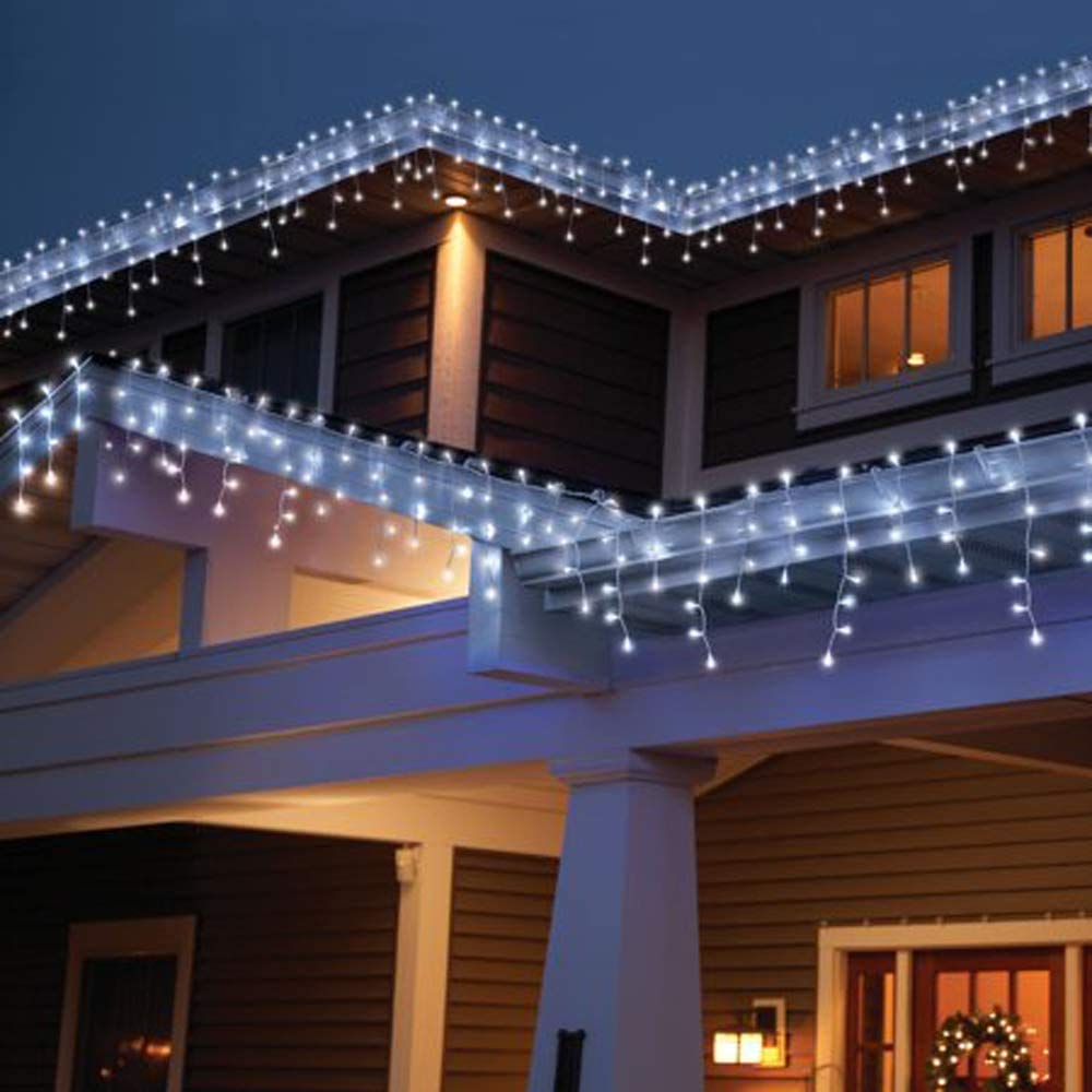 LYHOPE Icicle Christmas Lights, 432 LED 35.4ft 8 Modes Icicle String Lights with 72 Drops, Window Curtain Fairy Lights for Xmas, Eaves, Wedding, Garden, Outdoor, Indoor Decor (Clear White)