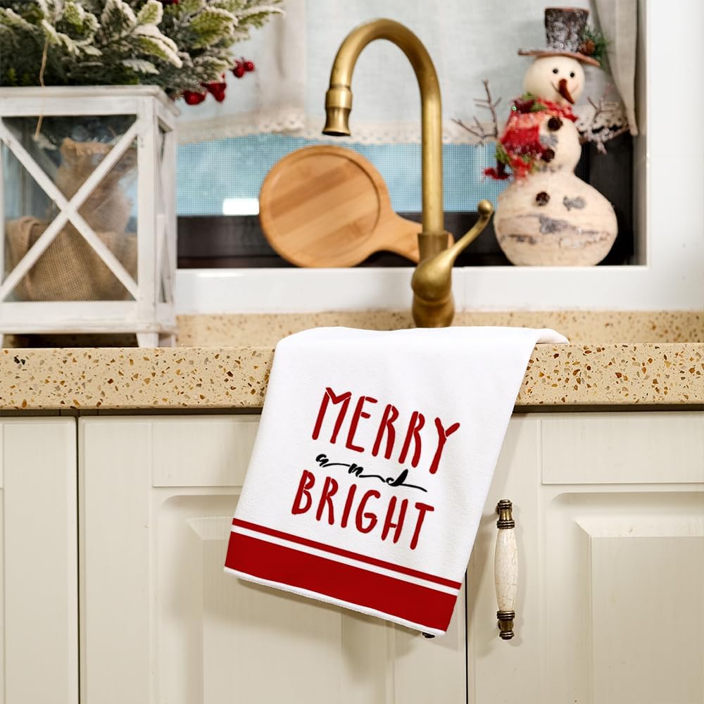 ARKENY Christmas Kitchen Towels Set of 2,Red Xmas Tree Dish Towels 18x26 Inch,Hoilday Farmhouse Home Decoration AD102