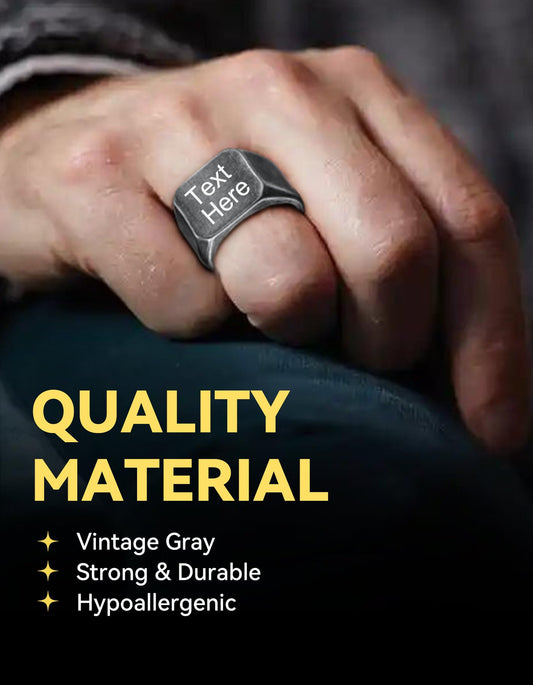 ChainsHouse Custom Rings for Men, Stainless Steel Vintage Grey Personalized Signet Ring, Size 12