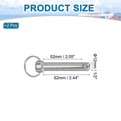 MECCANIXITY Quick Release Pin, Dia 1/2"(12mm) Usable Length 2.05"(52mm) Total Length 3.86"(98mm) Bimini Top Pin Marine Hardware Carbon Steel for Boat Accessories, Pack of 2