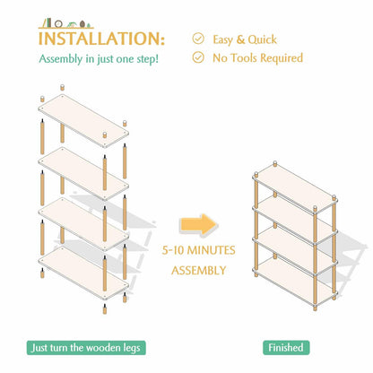 IOTXY 5-Tier Wooden Shelf Bookcase - Modern Open Bookshelf, Free Standing Storage Rack, Multifunctional Display Stand for Home and Office, Oak, Rectangle