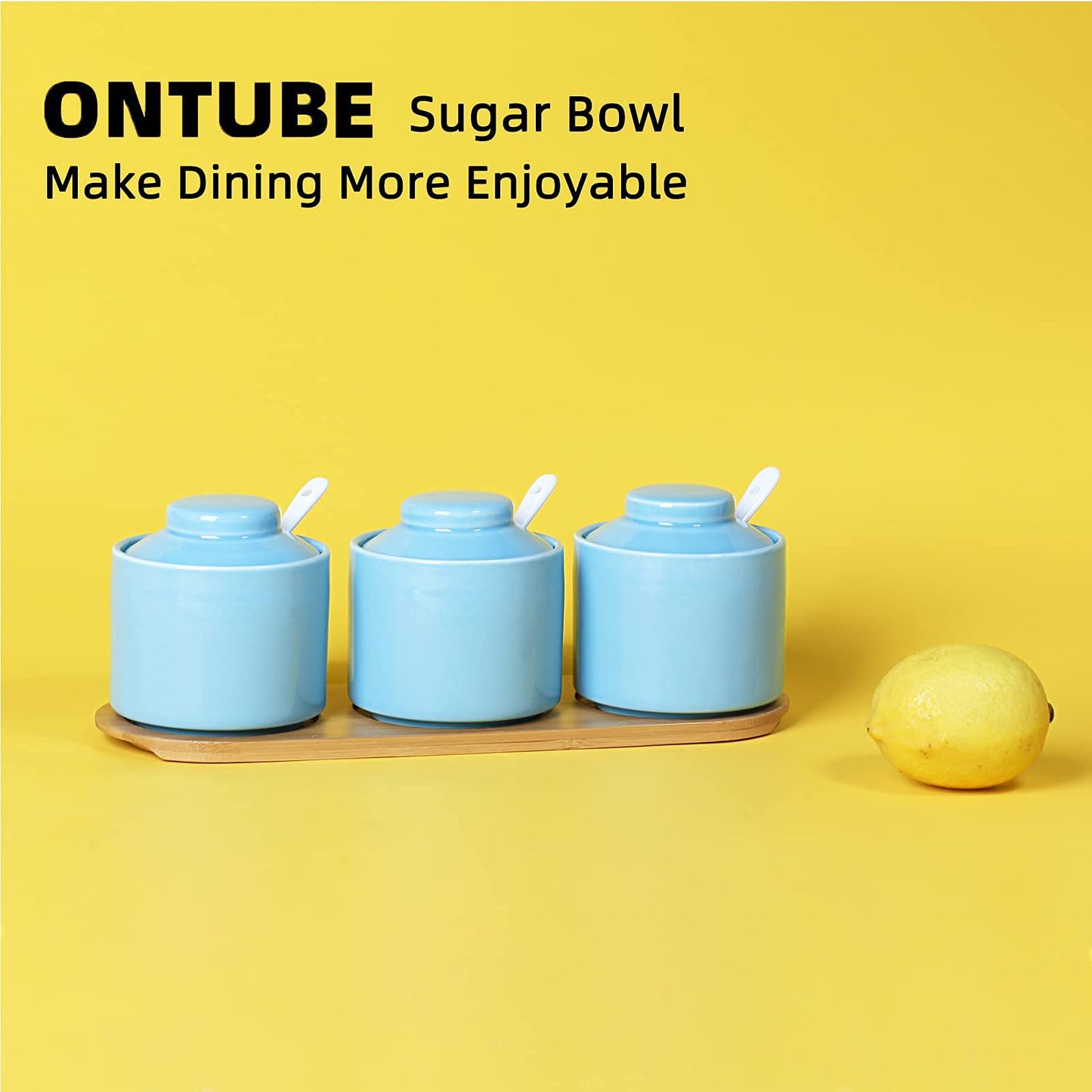 ONTUBE Ceramic Condiment Jar Set of 3 with Tray, Condiment Pot 8oz (Turquoise)