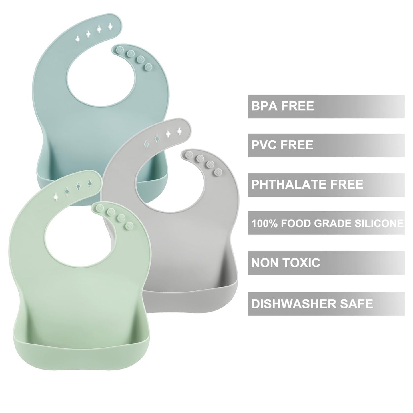 PandaEar Silicone Baby Bibs - 3 Pack Unisex | Waterproof Toddler Bibs with Large Food Catcher