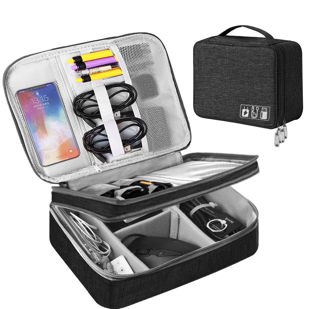 HCFGS Travel Cable Organiser Bag,Accessories Organizer Bag Extra Large 3-Layers Universal Carry Travel Gadget Bag for Power Bank, Data cable (Black)