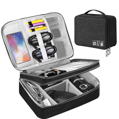 HCFGS Travel Cable Organiser Bag,Accessories Organizer Bag Extra Large 3-Layers Universal Carry Travel Gadget Bag for Power Bank, Data cable (Black)