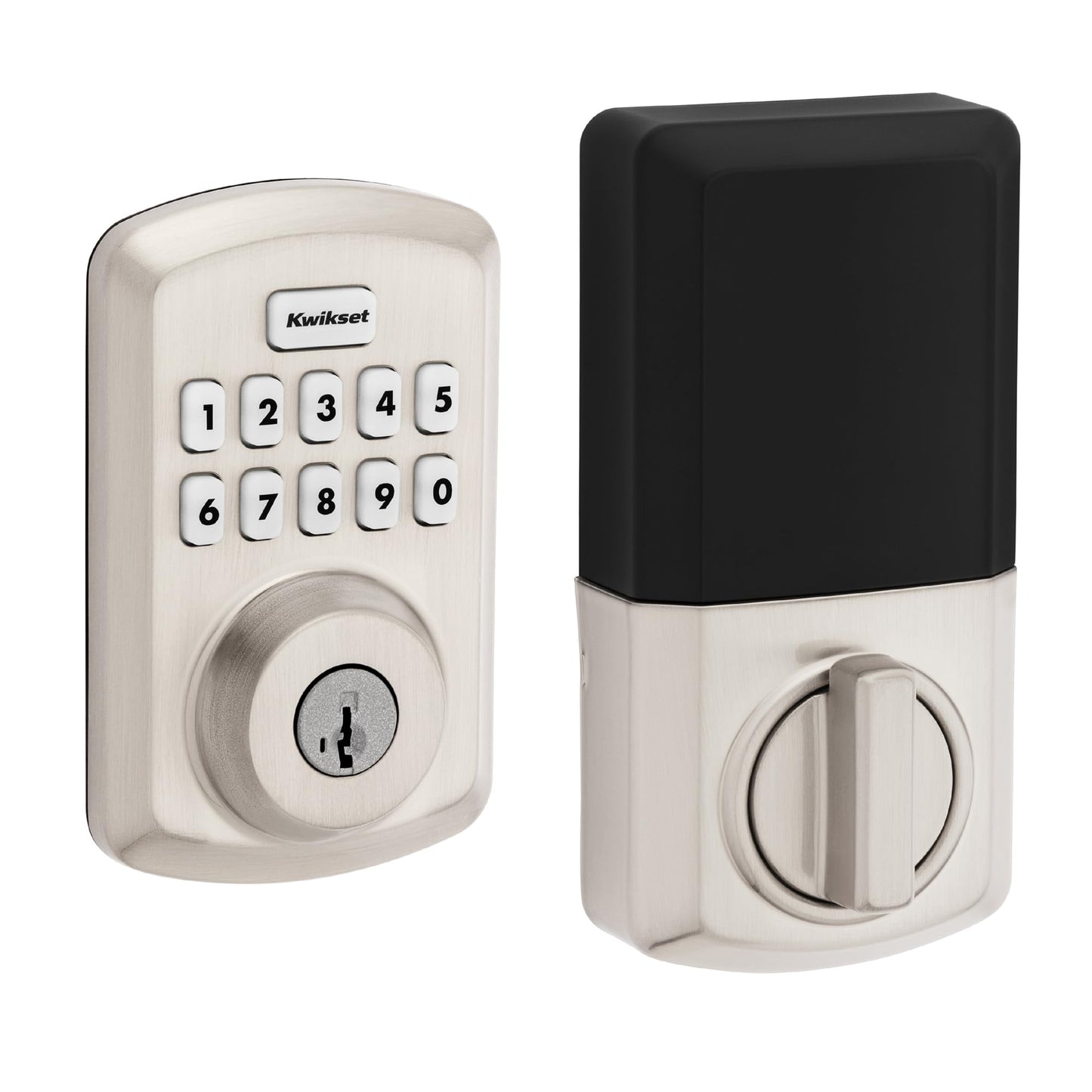 Kwikset Powerbolt 250 10-Button Keypad Satin Nickel Transitional Electronic Deadbolt Door Lock, Featuring Convenient Keyless Entry, Customizable User Codes, Auto Locking