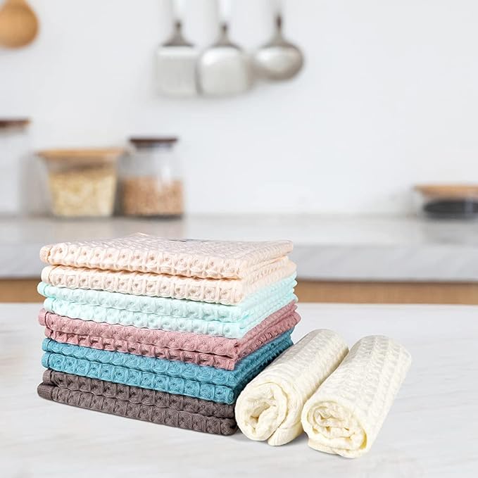 12 Pcs 13" x 13" Waffle Weave Kitchen Dish Cloths Set, 100% Cotton Super