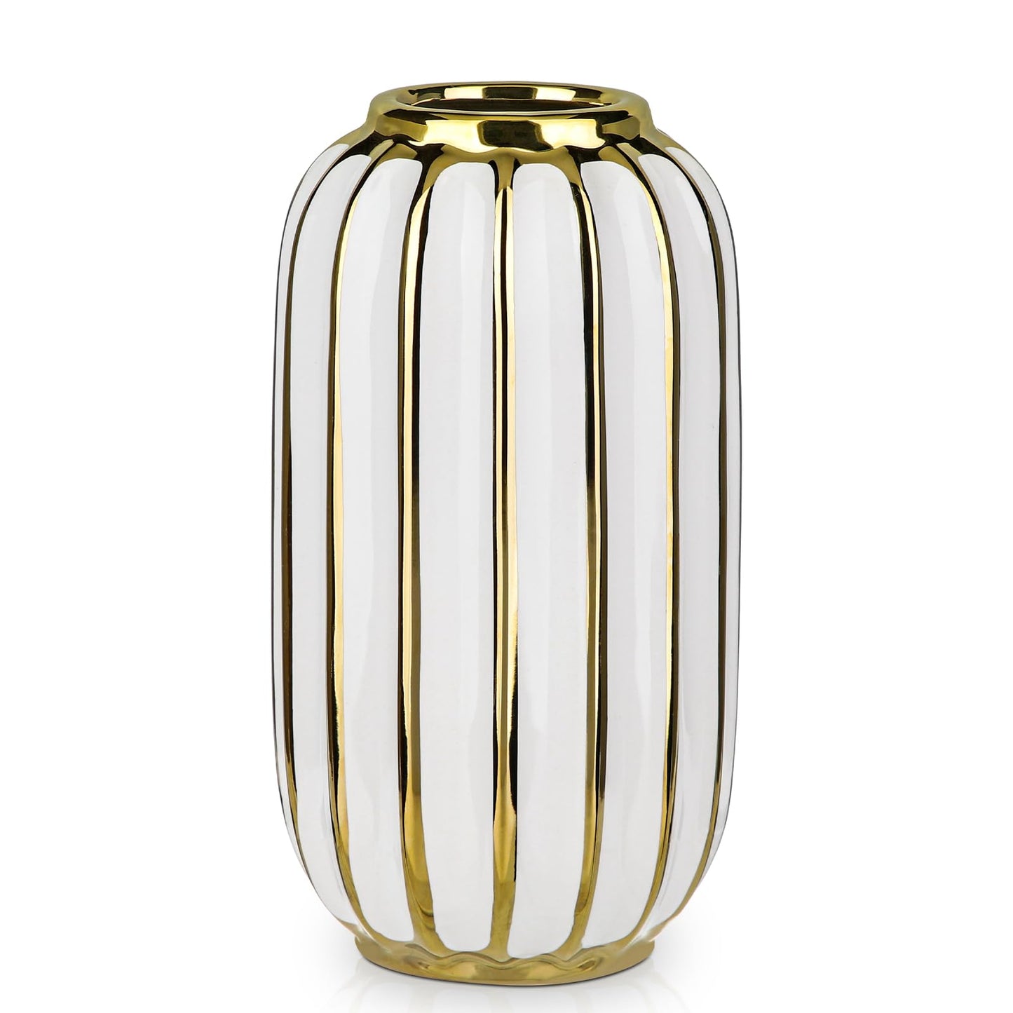 Briful Gold Plated Lantern Ceramic Vase Home Decor Creative Design Porcelain Decorative Flower Vase 8.66'' White Ceramic Vases for Wedding Anniversary Decoration
