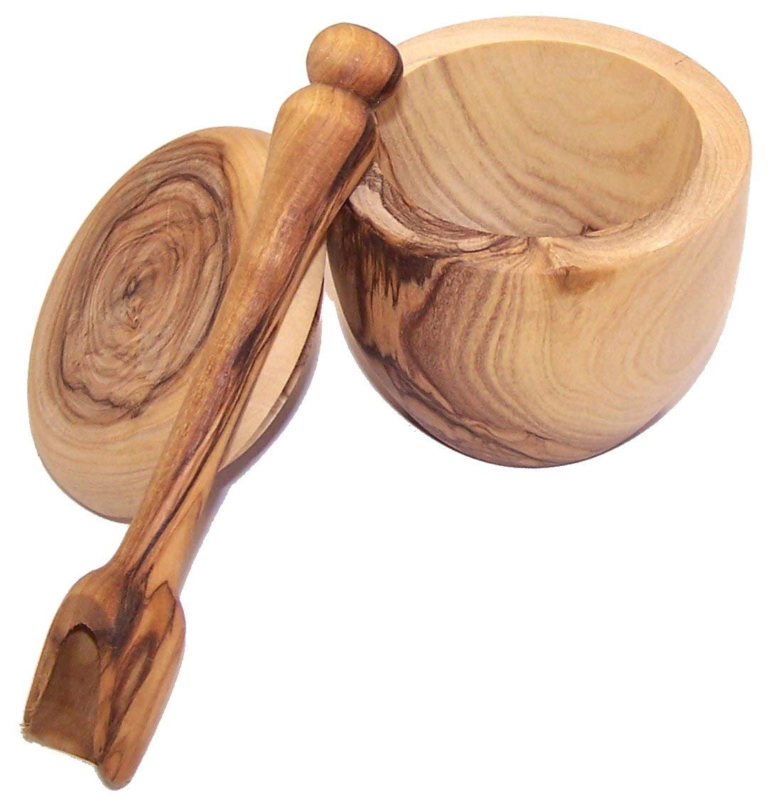 Holy Land Market Olive wood Salt Cellar with Olive wood long Spoon set (3 Inch Cellar and 5 Inches spoon) - Asfour Outlet Trademark