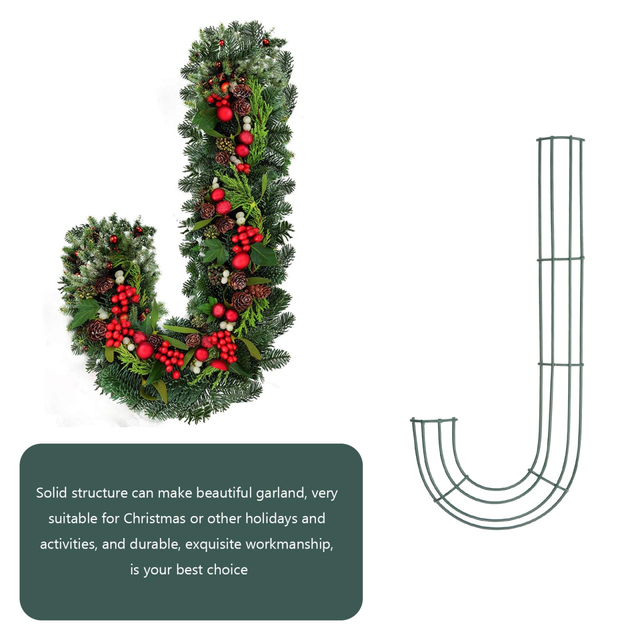 DECHOUS 4Pcs Candy Cane Wreath Frame Metal Christmas Candy Cane Shaped Wire Flower Frame J Letter Rings for DIY Christmas Decoration Indoor Outdoor Holiday, 12 Inch