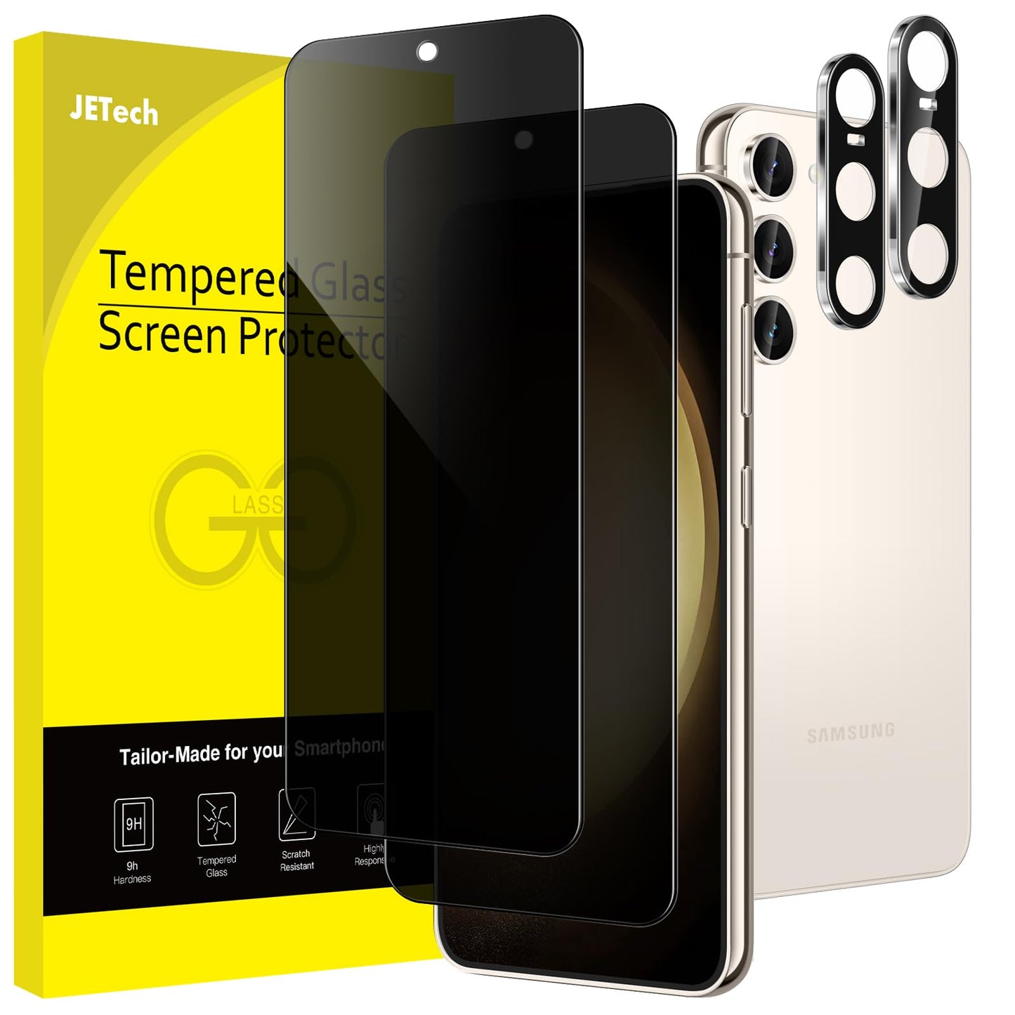 JETech Privacy Screen Protector for Samsung Galaxy S23 5G 6.1-Inch with Camera Lens Protector, Anti-Spy Tempered Glass Film, Fingerprint ID Compatible, 2-Pack Each