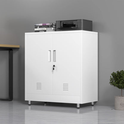 JINGUR Metal Storage Cabinet with Locking Doors and Adjustable Shelf, Small Lockable Sideboard Buffet Cabinet for Home Office Hallway Entryway Living Dining Room (White)