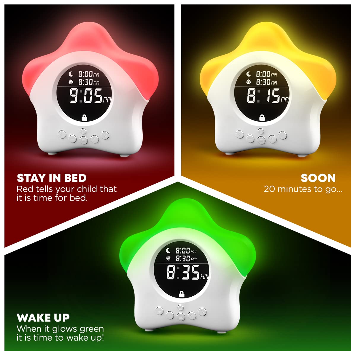 Stay-in-Bed Clock for Kids - Toddler Sleep Trainer, Night Light & Alarm