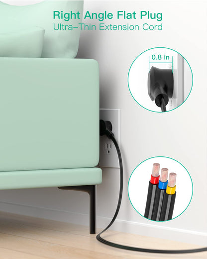 Surge Protector Power Strip - 9 Widely Spaced Multi Outlets, Wall Mount, 3 Side Outlet Extender with Extension Cord, Flat Plug, Overload Protection, Home Office Dorm Room Essentials (5FT, White)