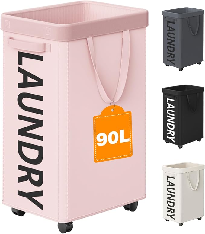 Pink Laundry Basket with Wheels, Dorm Room Essentials