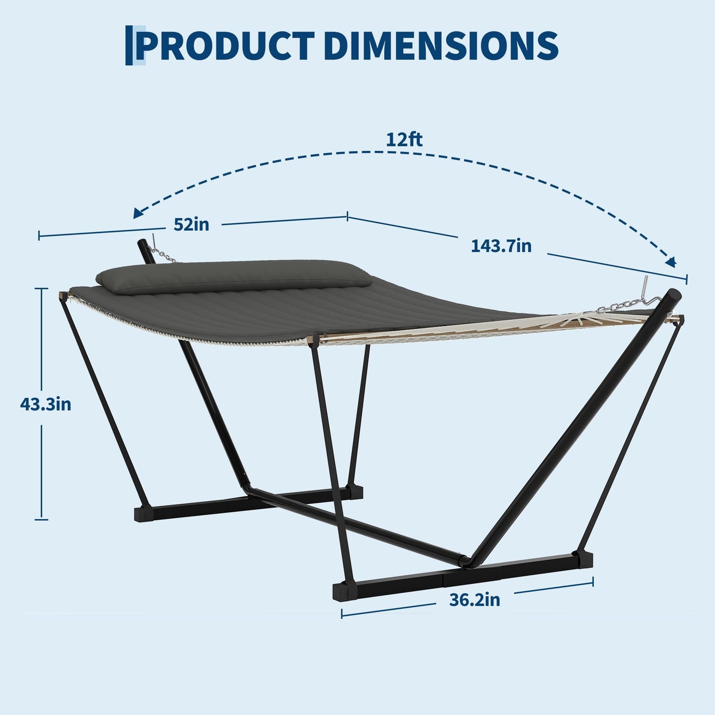 Garvee 2 Person Portable Double Hammock for Outdoor with Pillow, Heavy Duty Portable Hammock with Adjustable Steel Stand for Patio, Garden, Beach, Backyard