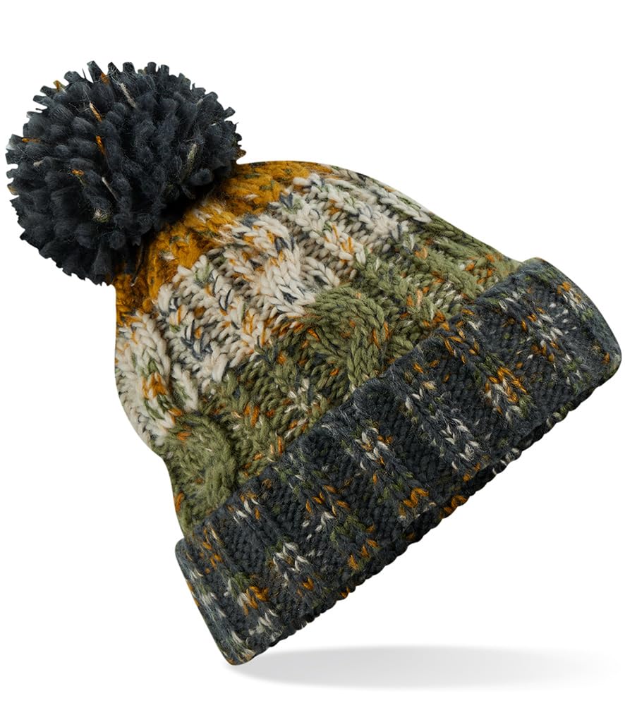 ASVP Shop Corkscrew Cable Knitted Bobble Hat Plain Mens Womens Beanie Warm Winter Pom Wooly Cap (Autumn Moss)