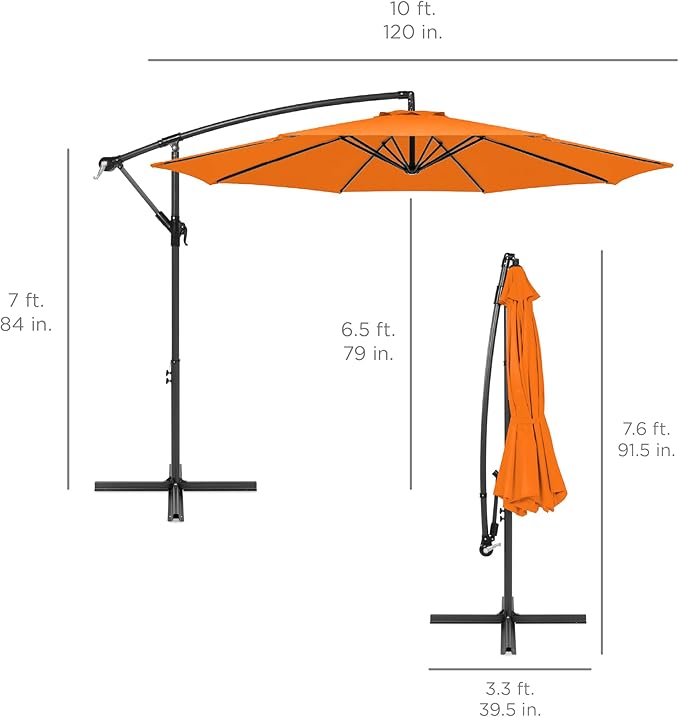 Best Choice Products 10ft Offset Cantilever Hanging Market Patio Umbrella, 8 Sturdy Ribs, Easy Adjustment - Orange