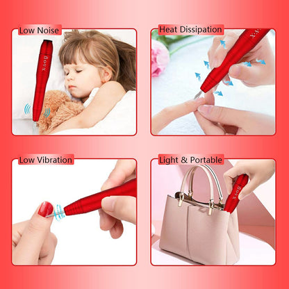 Portable Electric Nail Drill File Machine with Acrylic Nail Kit Set Professional 20000rpm Manicure Pedicure with Sanding Bands Brush for Nail Art Gel Nail Polish Tips Clippers