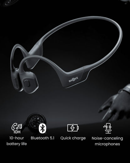 SHOKZ OpenRun Pro, [England Athletics Recommended] Bone Conduction Headphones, Open-Ear Sports Earphones with Mic, IP55 Waterproof Bluetooth Wireless Headset for Running Workout Driving(Swift Black)