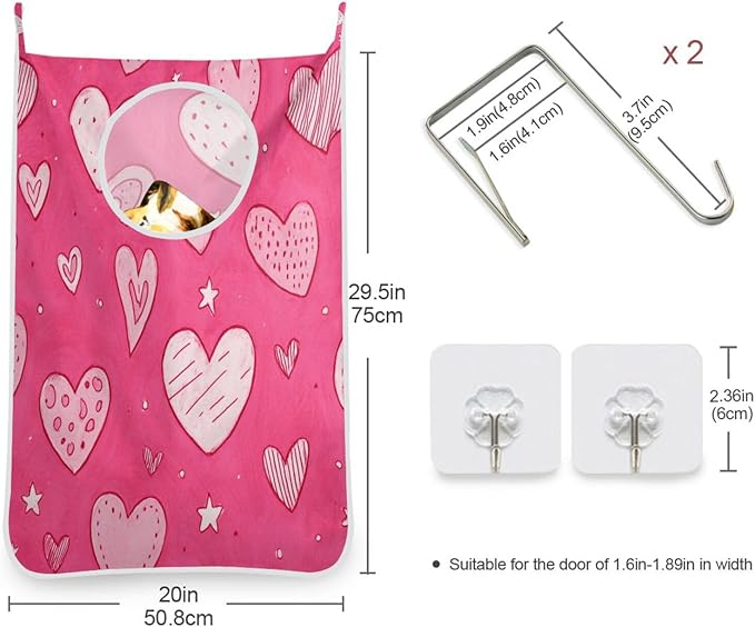 Hot Pink Hearts Stars Hanging Laundry Hamper Door Hampers Bag Basket
